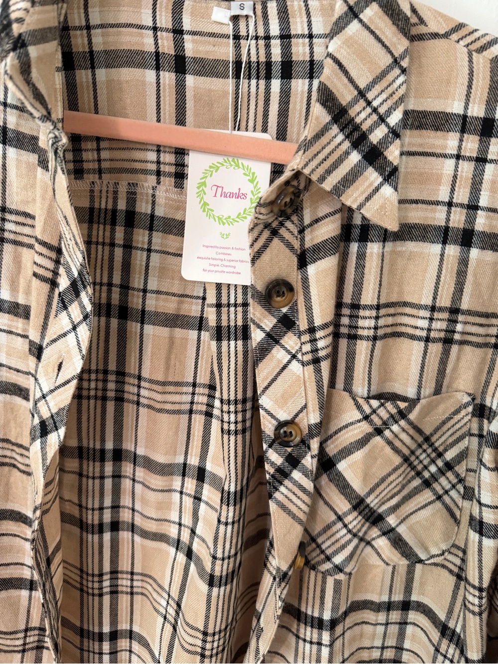 NWT Tan Plaid Flannel Shirt - Picture 2 of 2